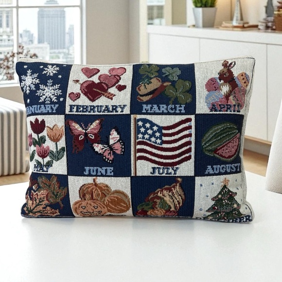 Other - Vintage Twelve Month Calendar Holidays Tapestry Accent Throw Pillow